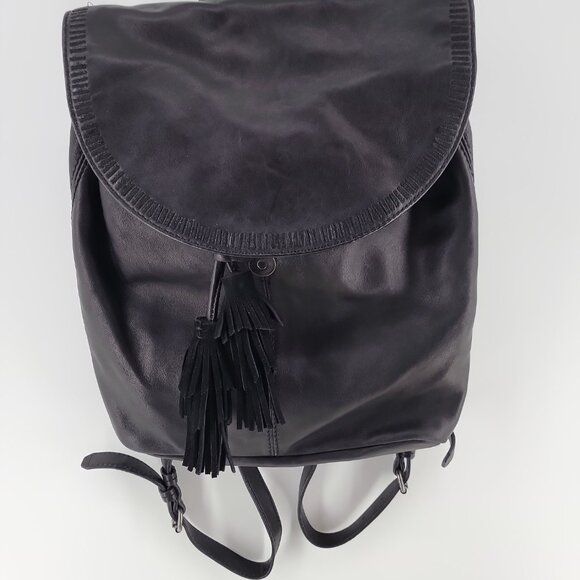 Lucky Brand Black Leather Backpack | Tassel Flap | Casual Boho Daypack main image 7
